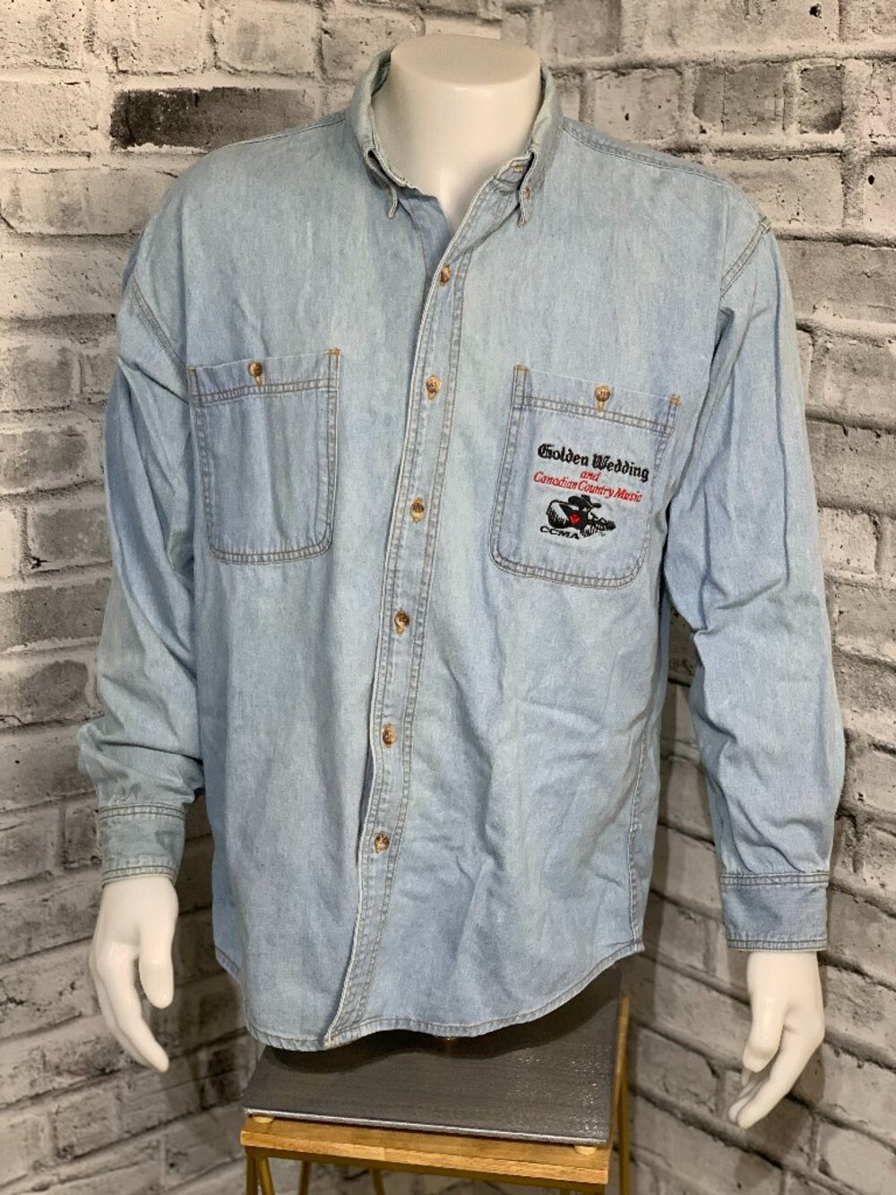 Vintage 90s Texx Denim Jean Shirt Mens L Blue Country Music Western Rodeo Cowboy